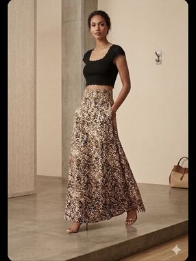 Silky Leopard Print Maxi Skirt in Brown and Black